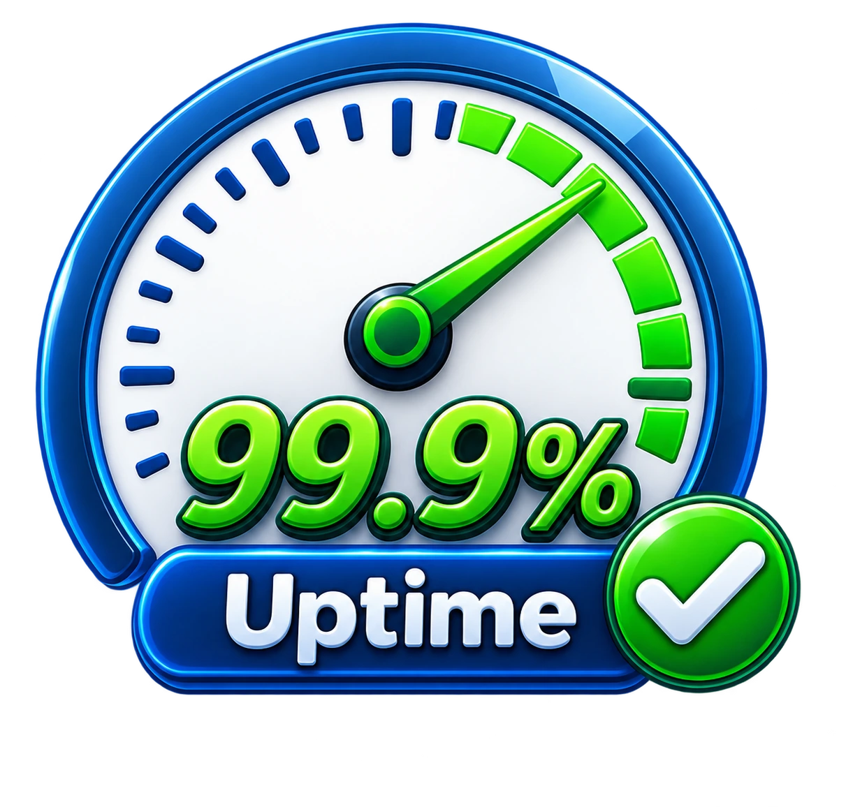 Uptime gauge icon representing 99.9% IPTV service reliability